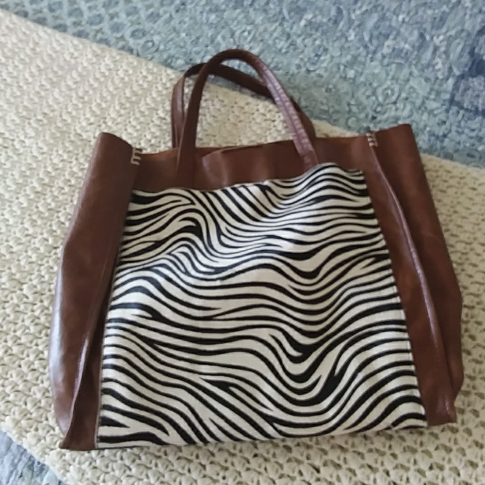 Brown Tano Tote Bag with Pony Hair Pocket